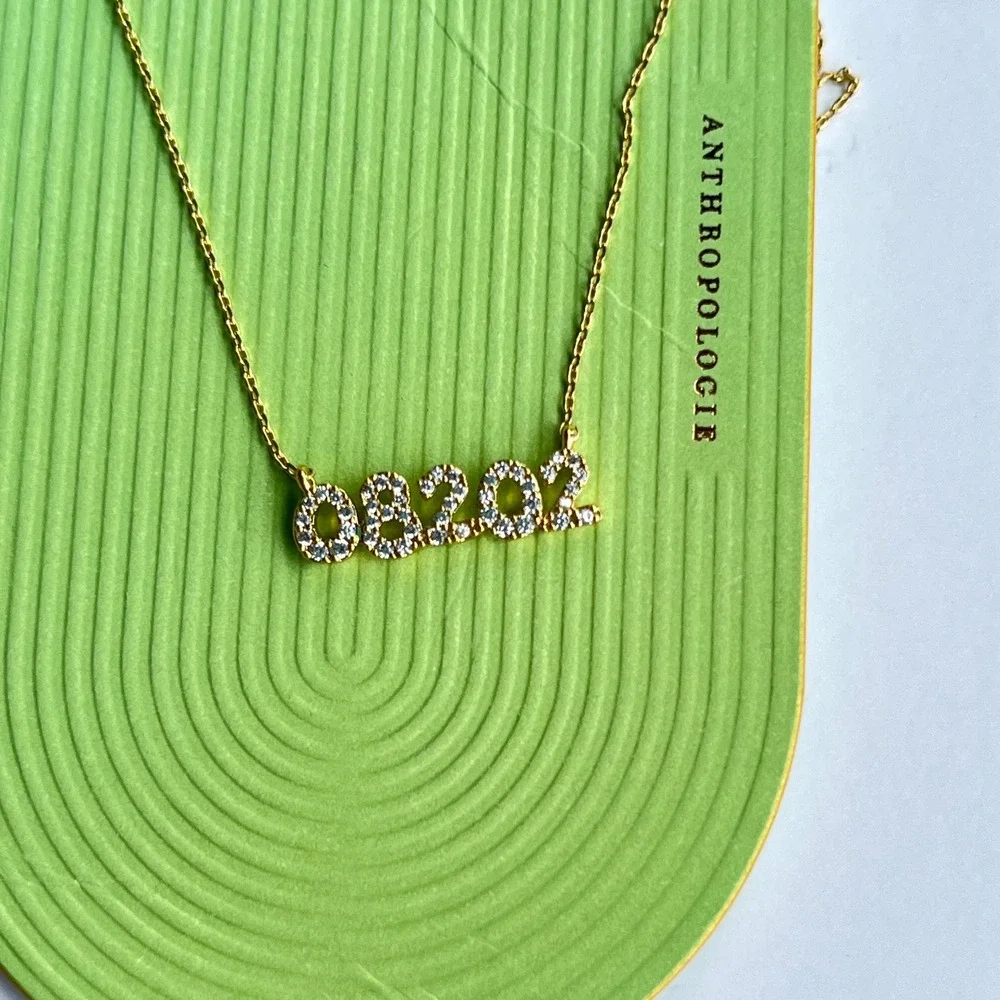 Anthropologie NEW Demi Fine 14K Gold Plated 08202 Pavé Crystal Pendant Necklace